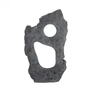 Affordable Colossal Cast Stone Sculpture, Two Holes, Charcoal Stone