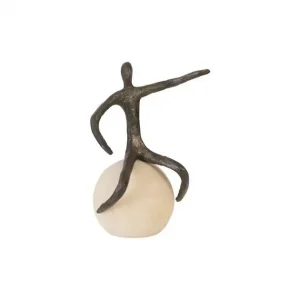 Abstract Figure On Bleached Wood Base, Bronze Finish, Extended Straight Arm Final Sale