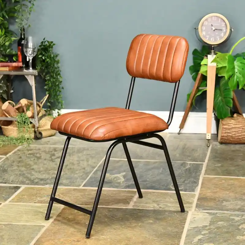 "The Farleigh" Iron & Dark Tan Leather Dining Chair Free Delivery