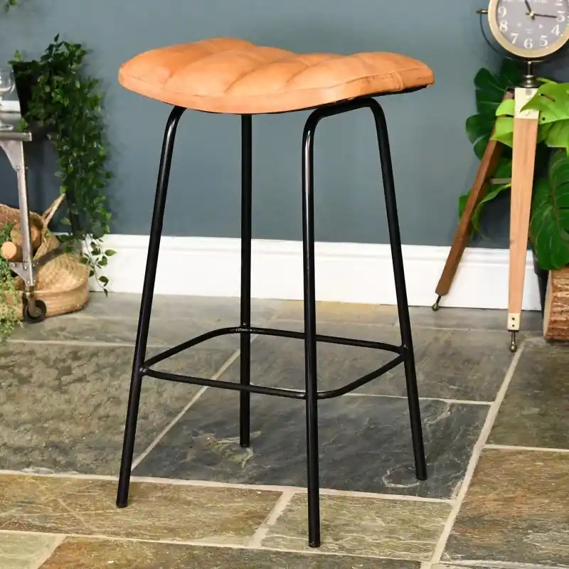 "The Berkeley" Gun Metal & Natural Brown Leather Bar Stool Super Sale
