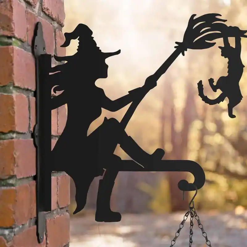 High Quality Steel Witch with Cat Hanging Basket Bracket
