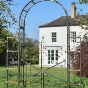 Bulk Order Ornate Natural Lacquer 'Aesica' Garden Rose Arch With Gate