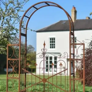 Ornate Rustic 'Aesica' Garden Rose Arch With Gate Wholesale