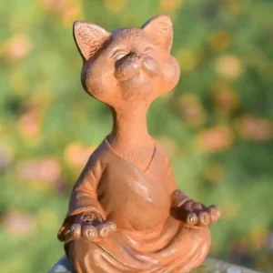 Rustic Cast Iron "Cat Meditating" Garden Sculpture Top Rated
