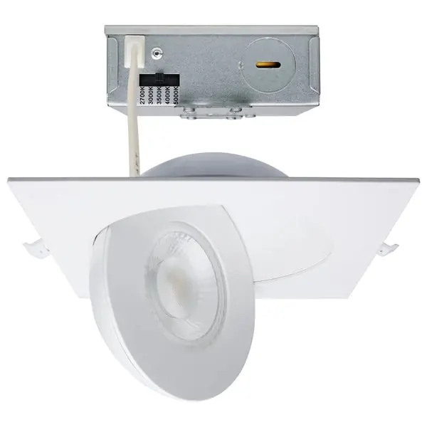 Affordable 15W - CCT Selectable - LED Direct Wire Downlight - Gimbaled - 6 Inch Square - Remote Driver - White