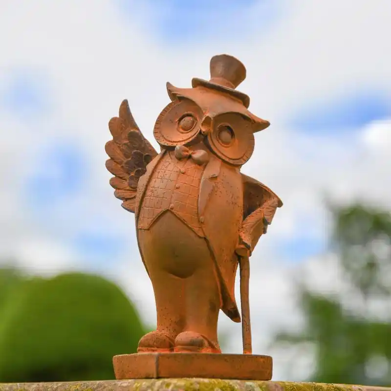 Original Rustic Cast Iron Gentleman Owl Sculpture