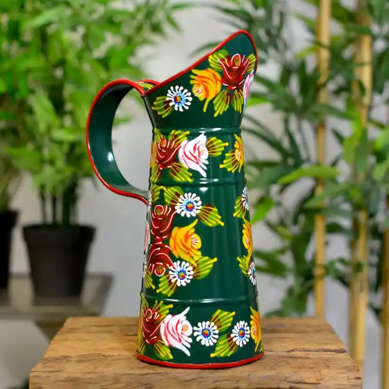 Limited Edition Small Green Traditional Hand Painted Narrowboat Style Jug - 31cm