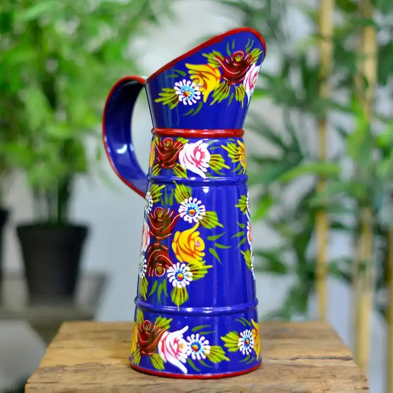 Final Sale Small Blue Traditional Hand Painted Narrowboat Style Jug - 31cm