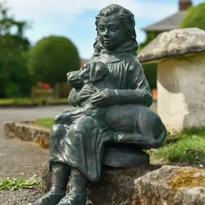'The Girl and Her Dog' Sitting Garden Wall Sculpture Markdown