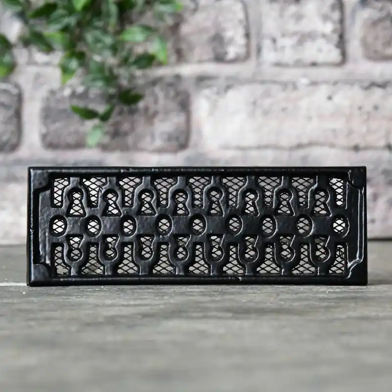 Black Cast Iron "Keyhole Pattern" Air Brick 9" x 3" with Mesh Guard Limited Time