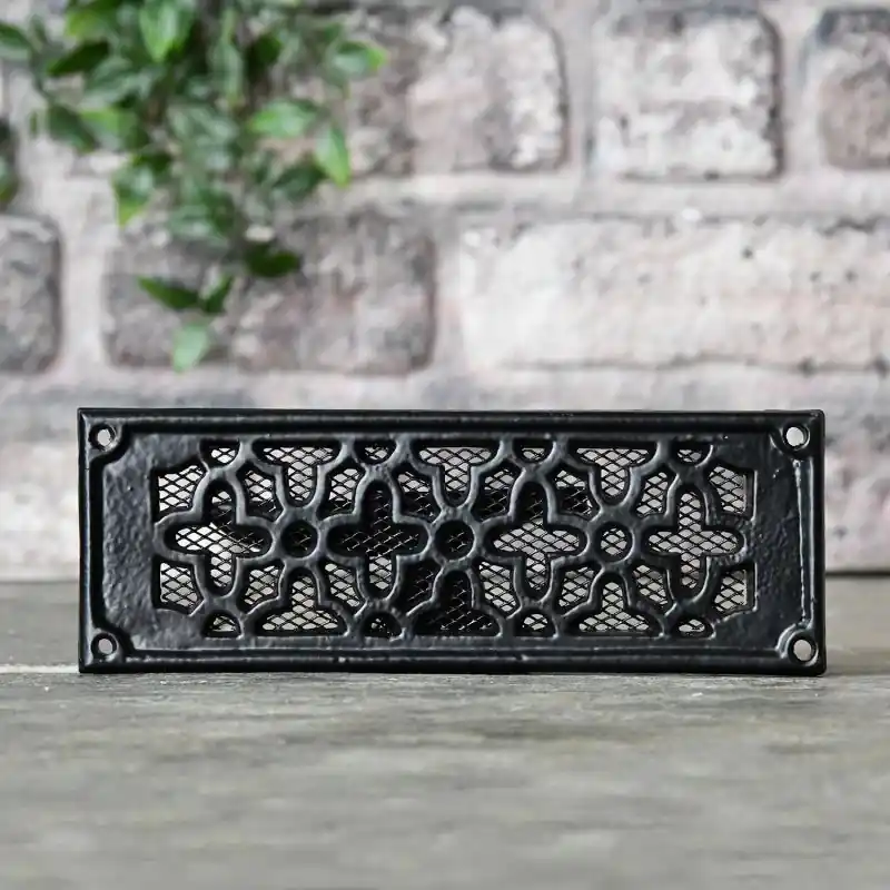 Trending Black "Flower Pattern" Flat Air Brick Cover 9" x 3.25" with Mesh Guard