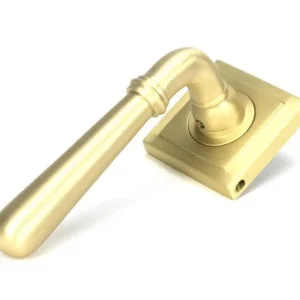 Deal Modern Satin Brass "Neville" Door Handle on Square Rose Set - 53mm