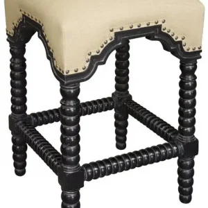 Abacus Mahogany Counter Stool In Hand-Rubbed Black With Olive Cotton Fabric Shop Now