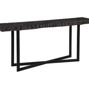 Affordable Chainsaw Console Table, Burnt Black, Black Iron Cross Base