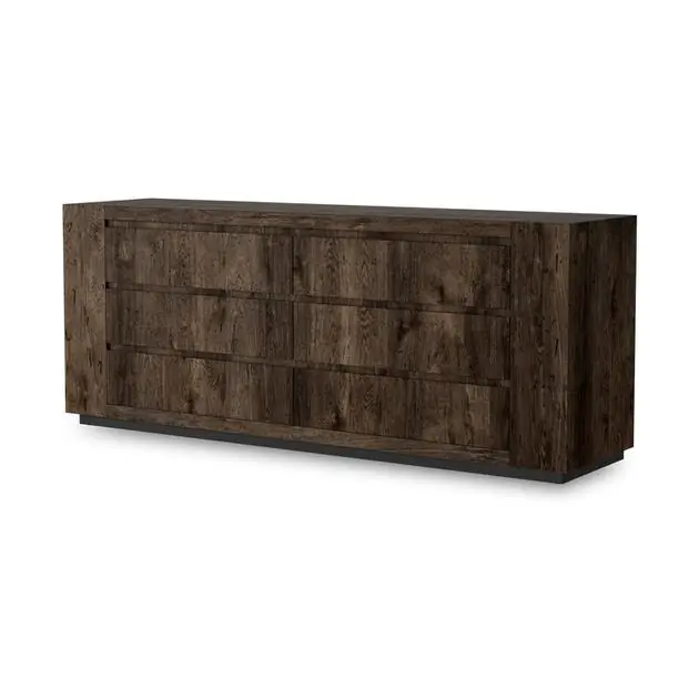 Abaso 6-Drawer Dresser In Ebony Rustic Wormwood Oak High Quality