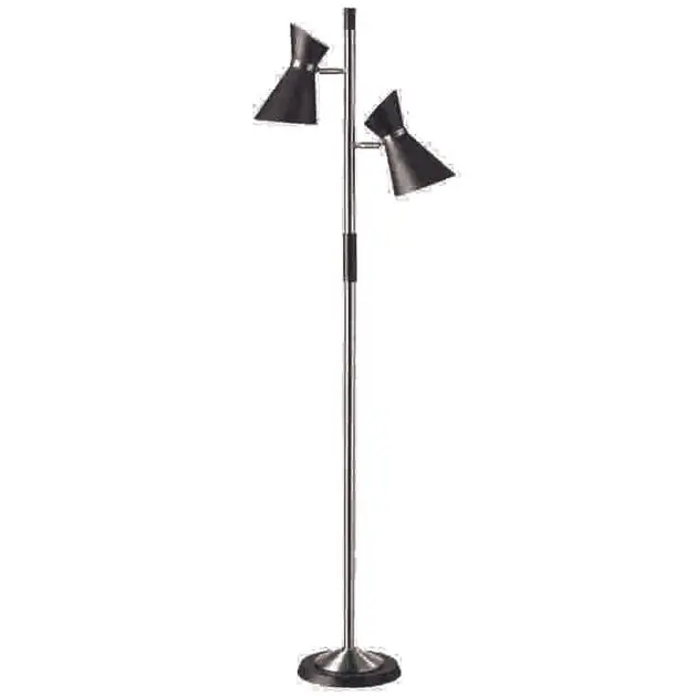 2Lt Floor Lamp W/ Black Shade, Pc New Arrival