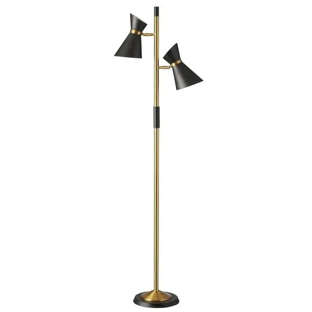 2Lt Floor Lamp W/ Black Shade, Vb Crafted
