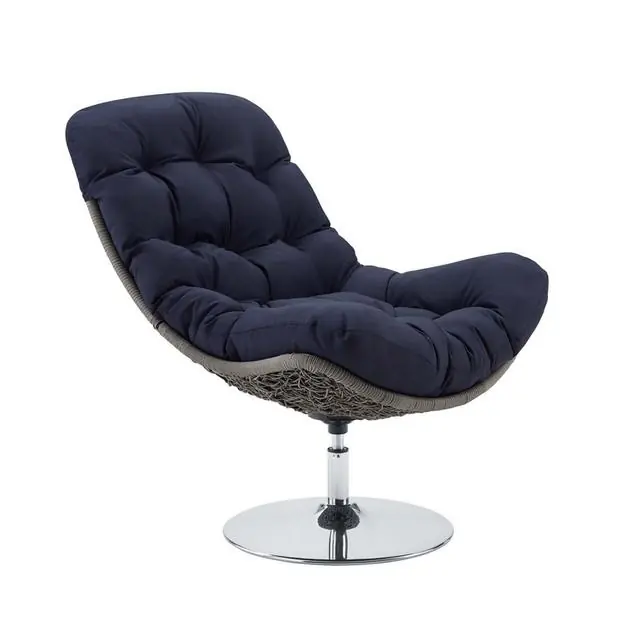 Worldwide Shipping Celestia Wicker Rattan Outdoor Patio Swivel Lounge Chair In Light Gray Navy